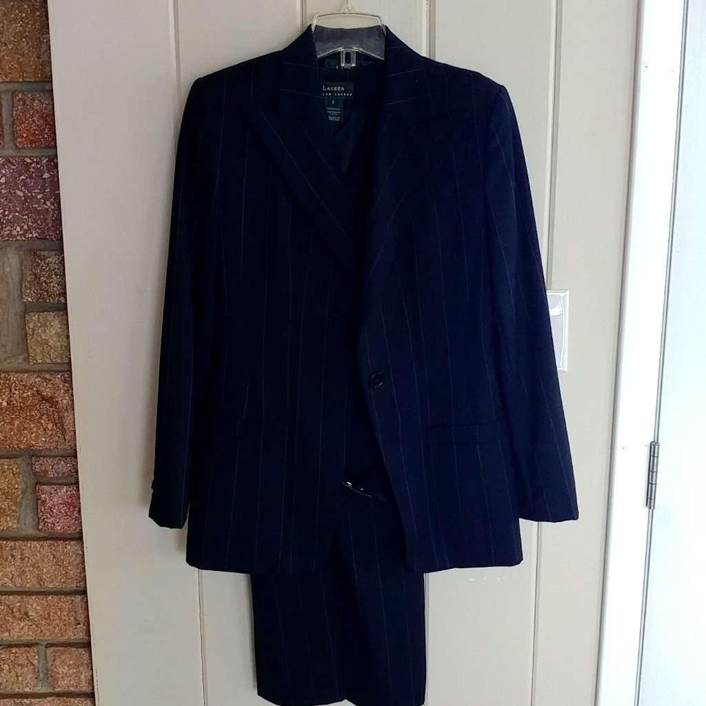 Ralph Lauren Dark Navy Pinstripe Women's Two-Piece Suit